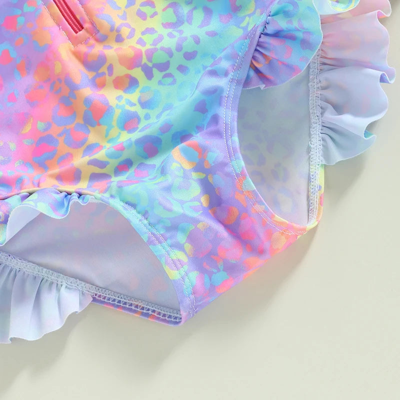 Girls' Fish Scale Swimsuit – Ruffle Long Sleeve Beachwear