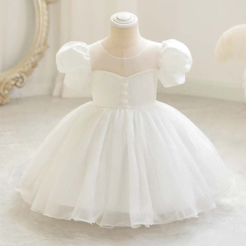 Baby Girl 1st Birthday Dress – Beaded Princess Baptism Party Dress