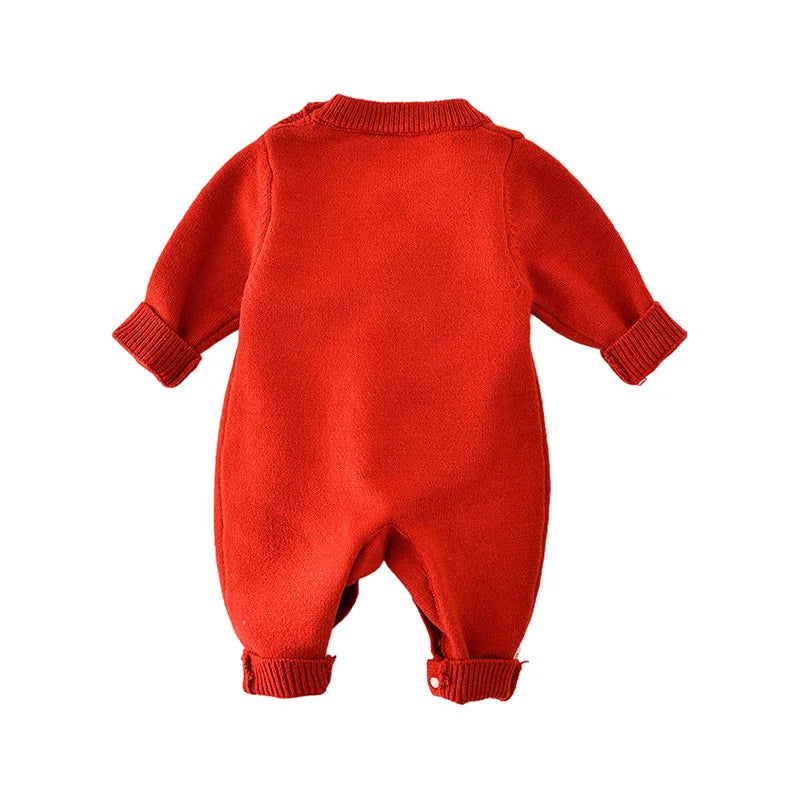 "Christmas Newborn Romper – Knitted Bunny Jumpsuit for Fall & Winter