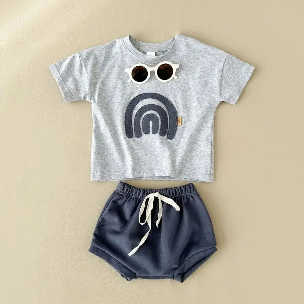 Baby Outfit – Rainbow Patchwork T-Shirt & Beach Shorts Set