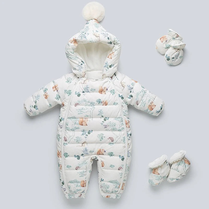 Baby Winter Duck Down Romper – Fleece Cartoon Jumpsuit