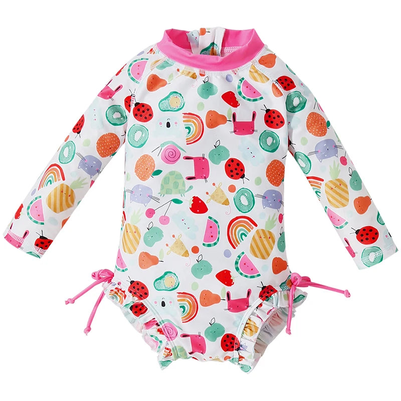 Baby Girl Long-Sleeve Swimsuit – Sun Protection & Stretch Fit
