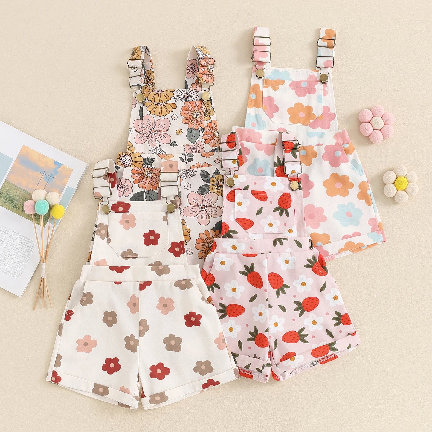 Kids' Overalls – 0-6Y Sleeveless Denim Jumpsuit with Prints