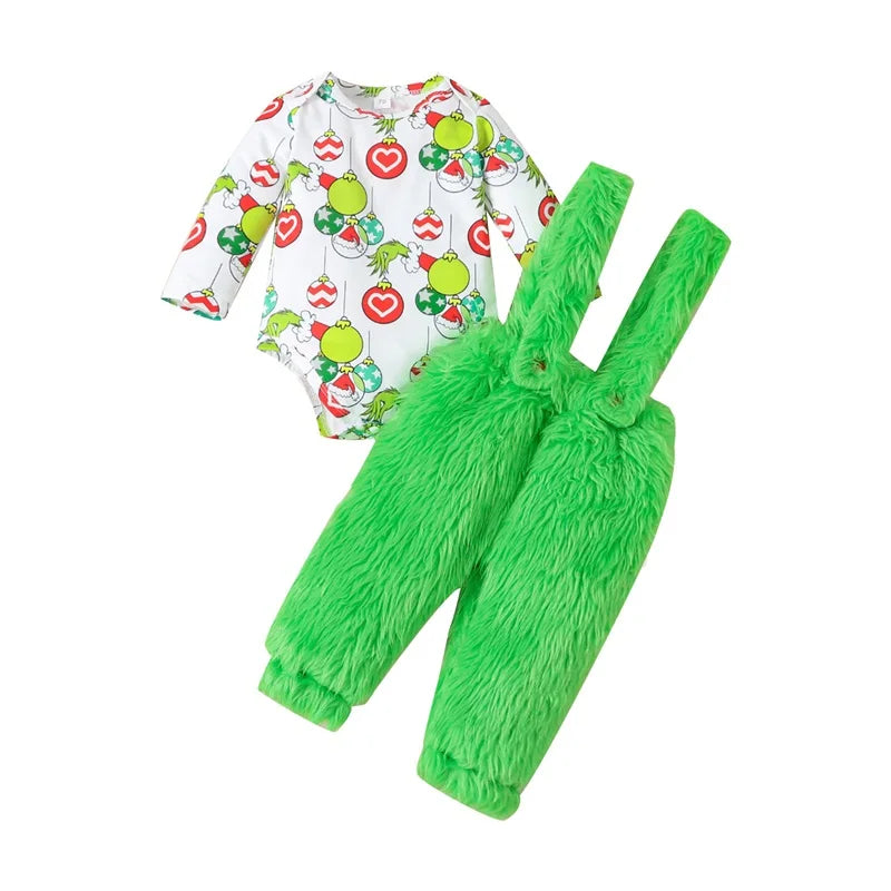 Long Sleeve Ball Print Romper & Suspender Pants Set (0-2Y)