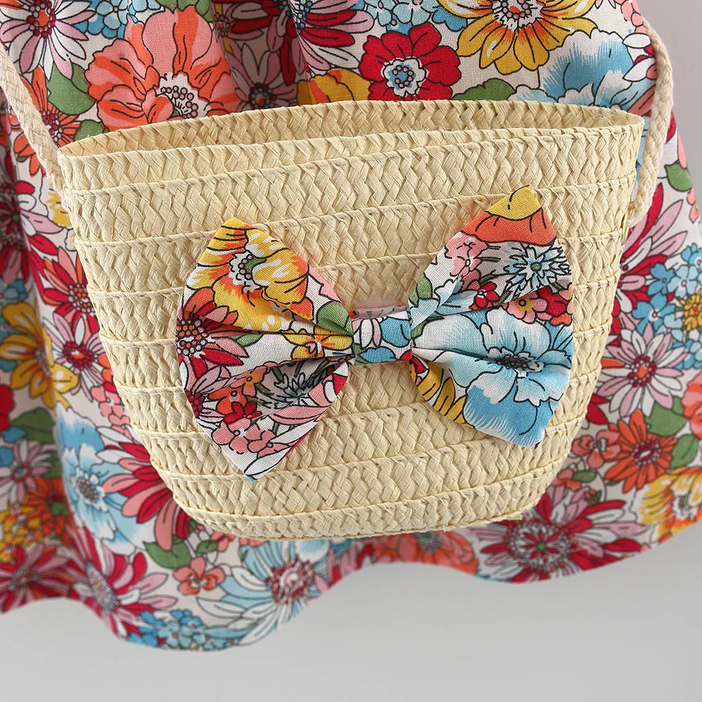 Summer Cotton Baby Dress – Flower Print Hawaiian Style with Matching Bag