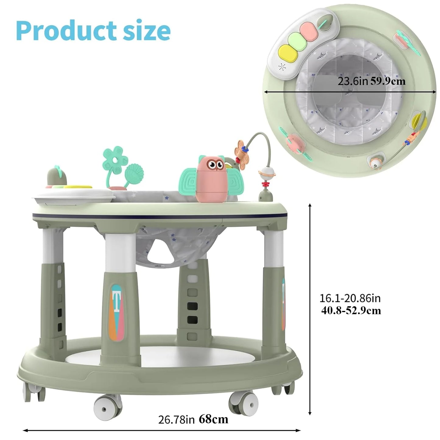 Baby Walker – 5 Adjustable Heights, 360° Swivel Seat & Detachable Toys