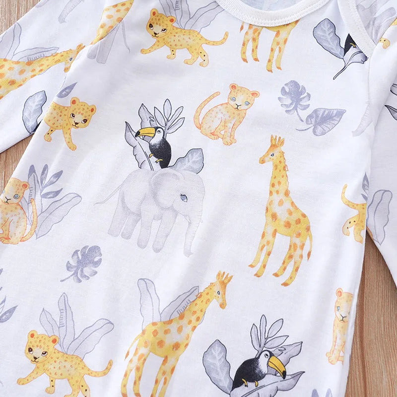 Cartoon Animal Print Baby Bodysuit – Long Sleeve (Spring/Autumn)