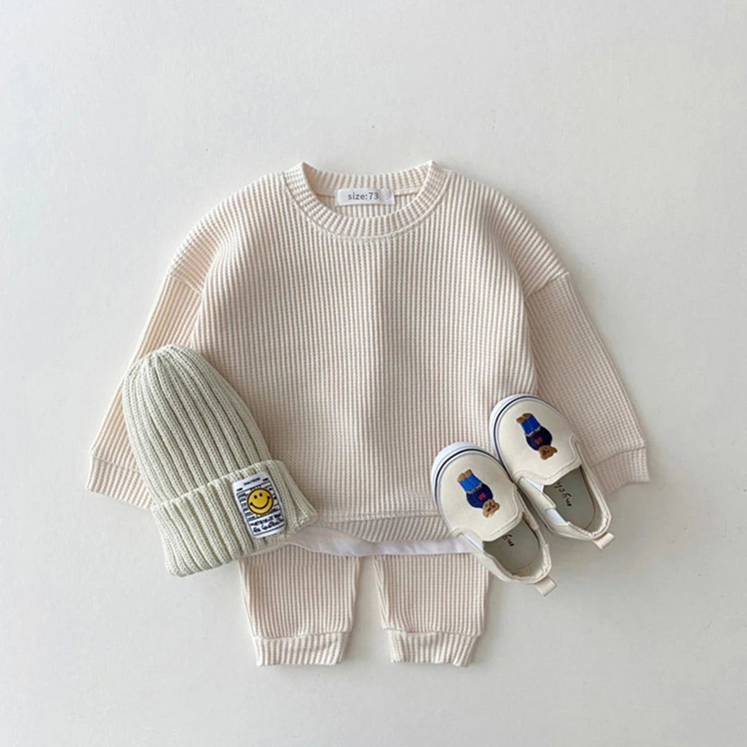 Toddler Outfit – Waffle Cotton Sweatshirt & Pants Set (2PCS)