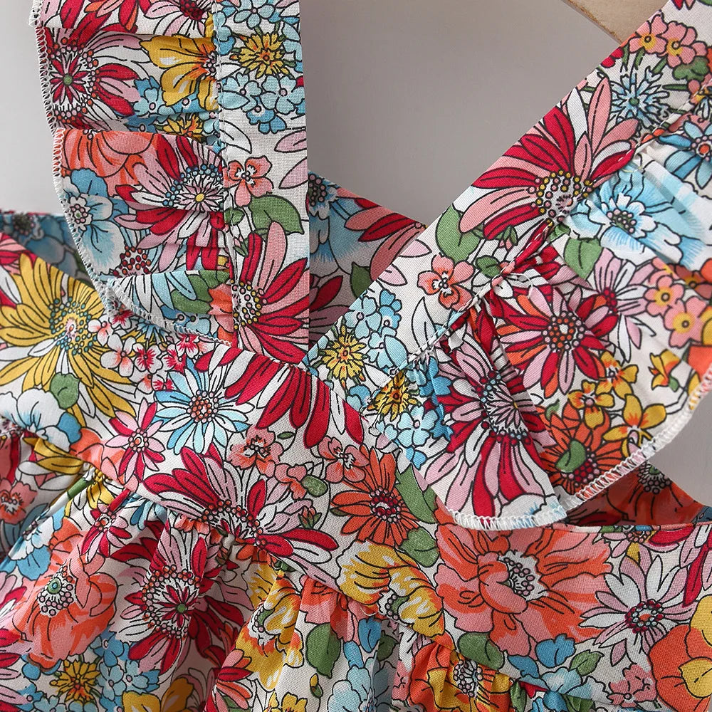 Summer Cotton Baby Dress – Flower Print Hawaiian Style with Matching Bag