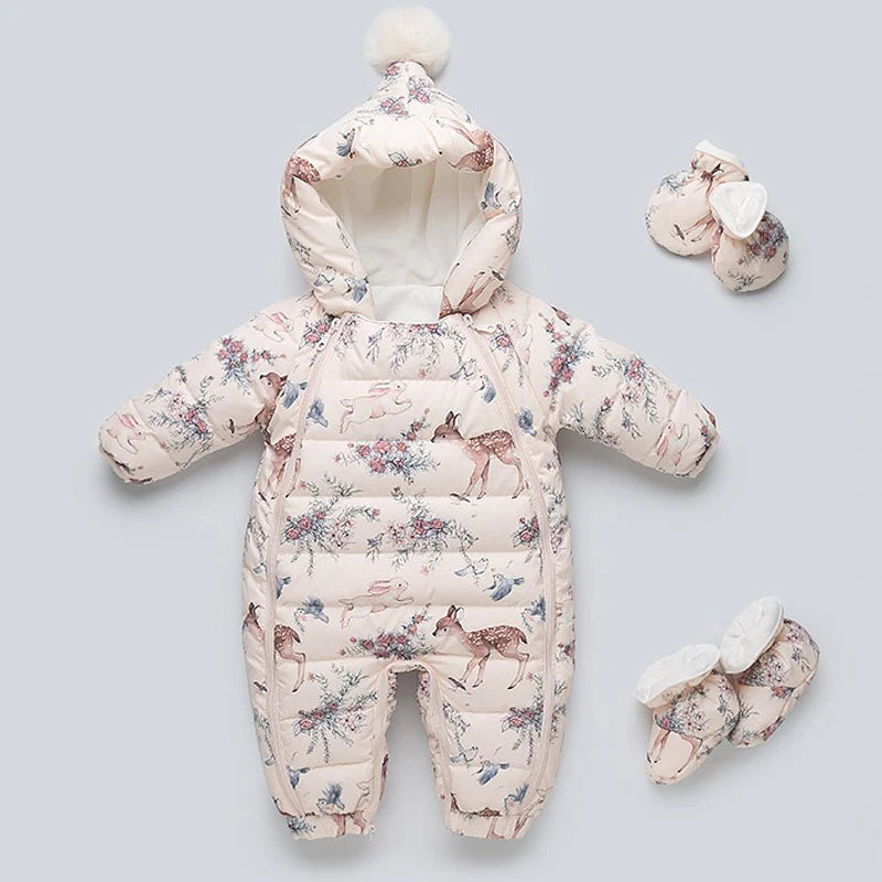 Baby Winter Duck Down Romper – Fleece Cartoon Jumpsuit