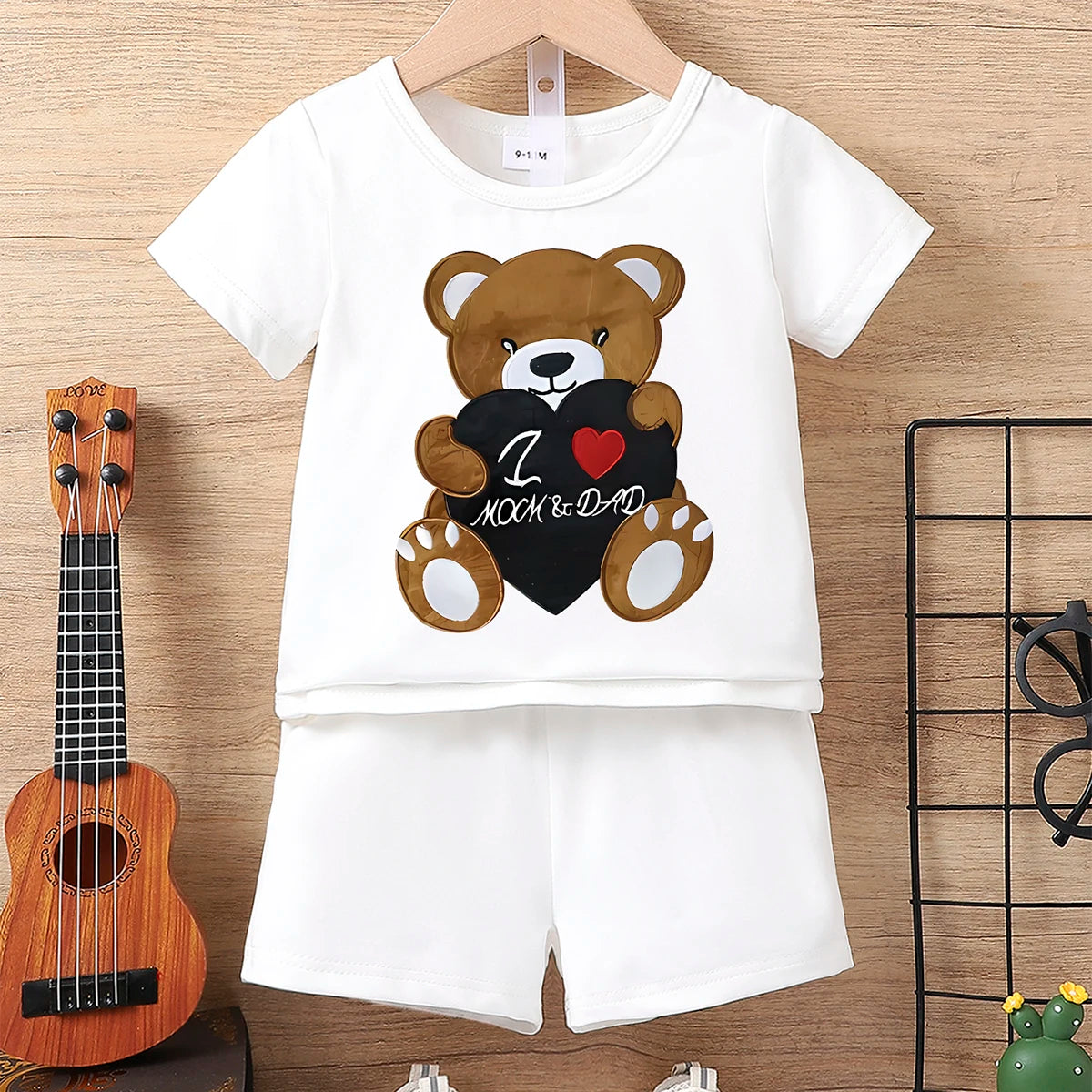 2-Piece Boys' Summer Set – Cartoon Bear Top & Fashion Shorts