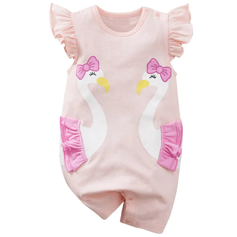 Summer Baby Girl Bodysuit – Cute Cartoon Swan Sleeveless Outfit