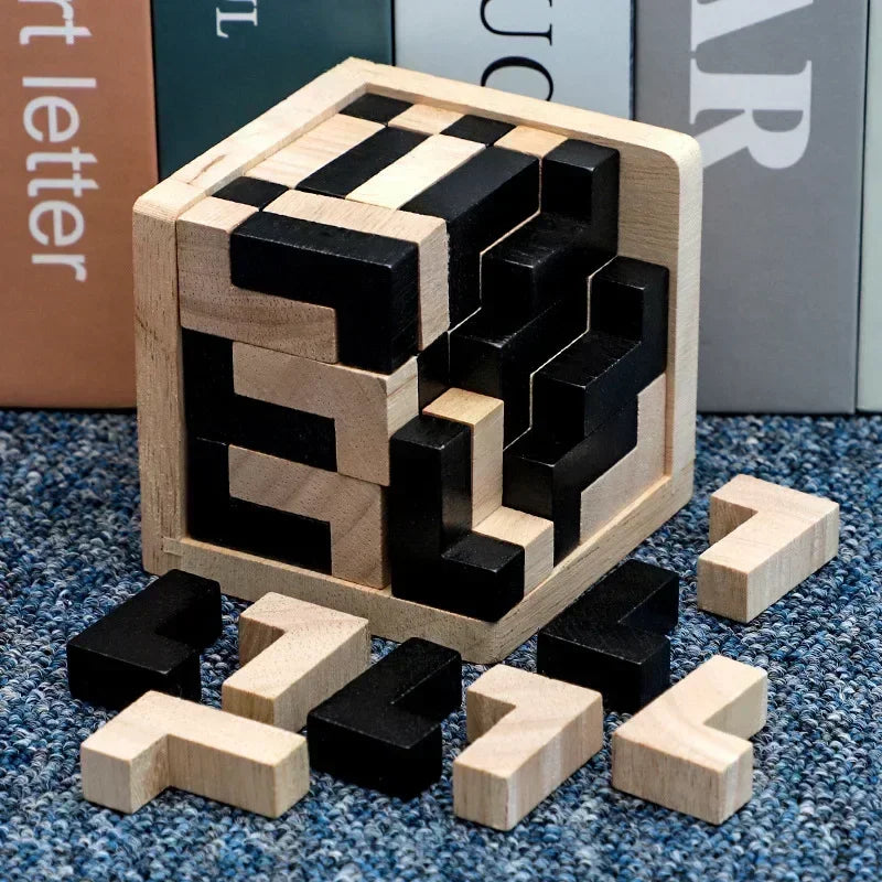 3D Wooden Interlocking Puzzle – Creative Educational Brain Teaser Toy for Kids