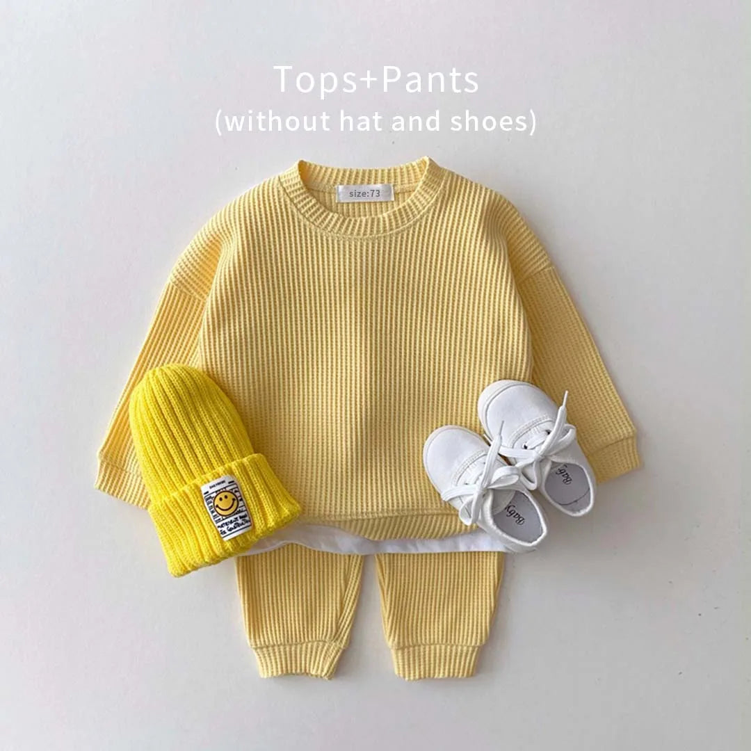 Toddler Outfit – Waffle Cotton Sweatshirt & Pants Set (2PCS)