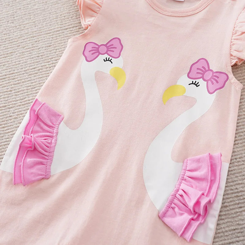 Summer Baby Girl Bodysuit – Cute Cartoon Swan Sleeveless Outfit
