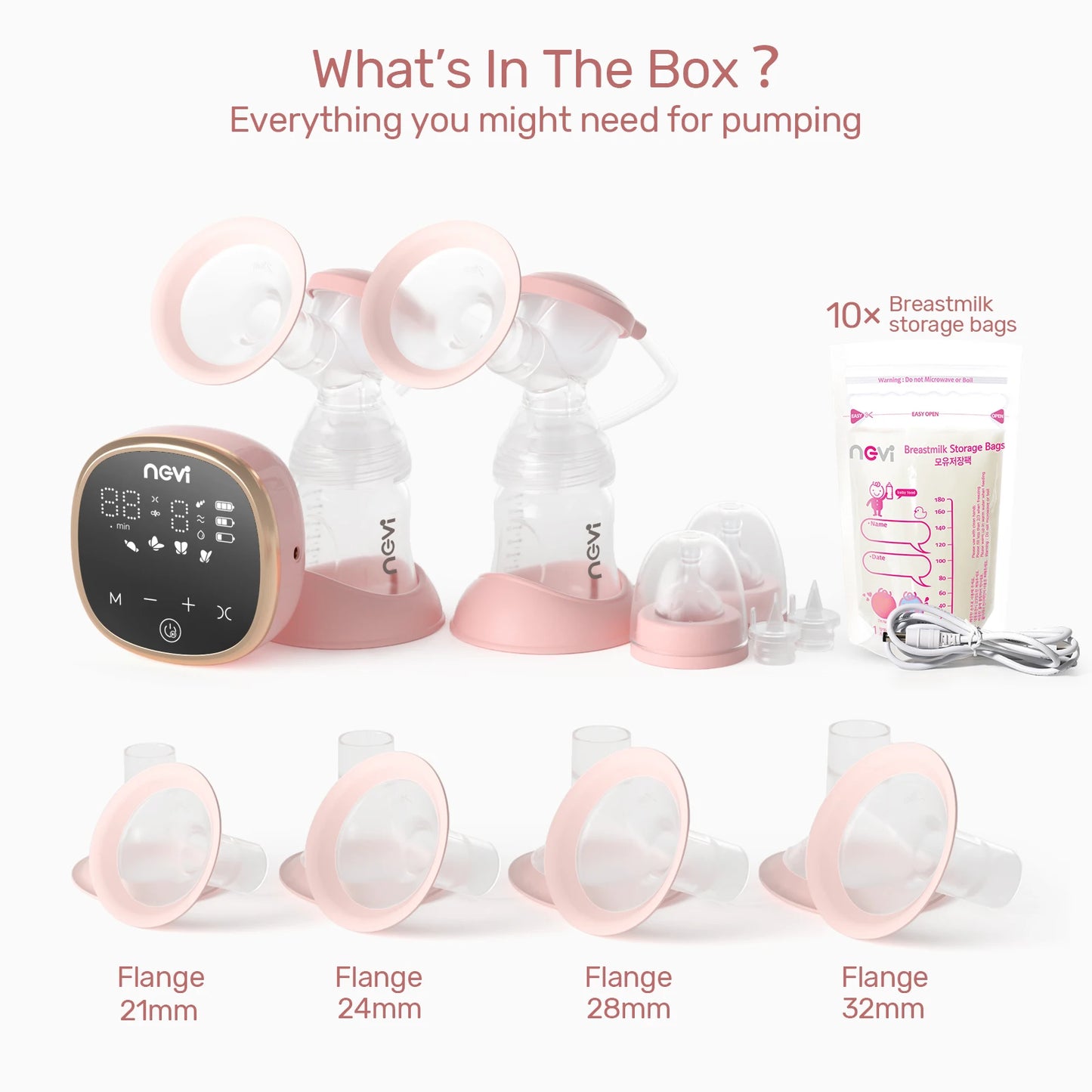 Double Electric Breast Pump – 4 Modes, 9 Levels, 4 Flange Sizes & 10 Storage Bags