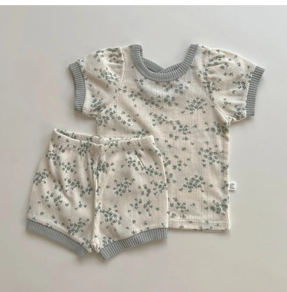 Korean Baby Outfit – 0-1Y Floral Knit Cotton 2-Piece Set