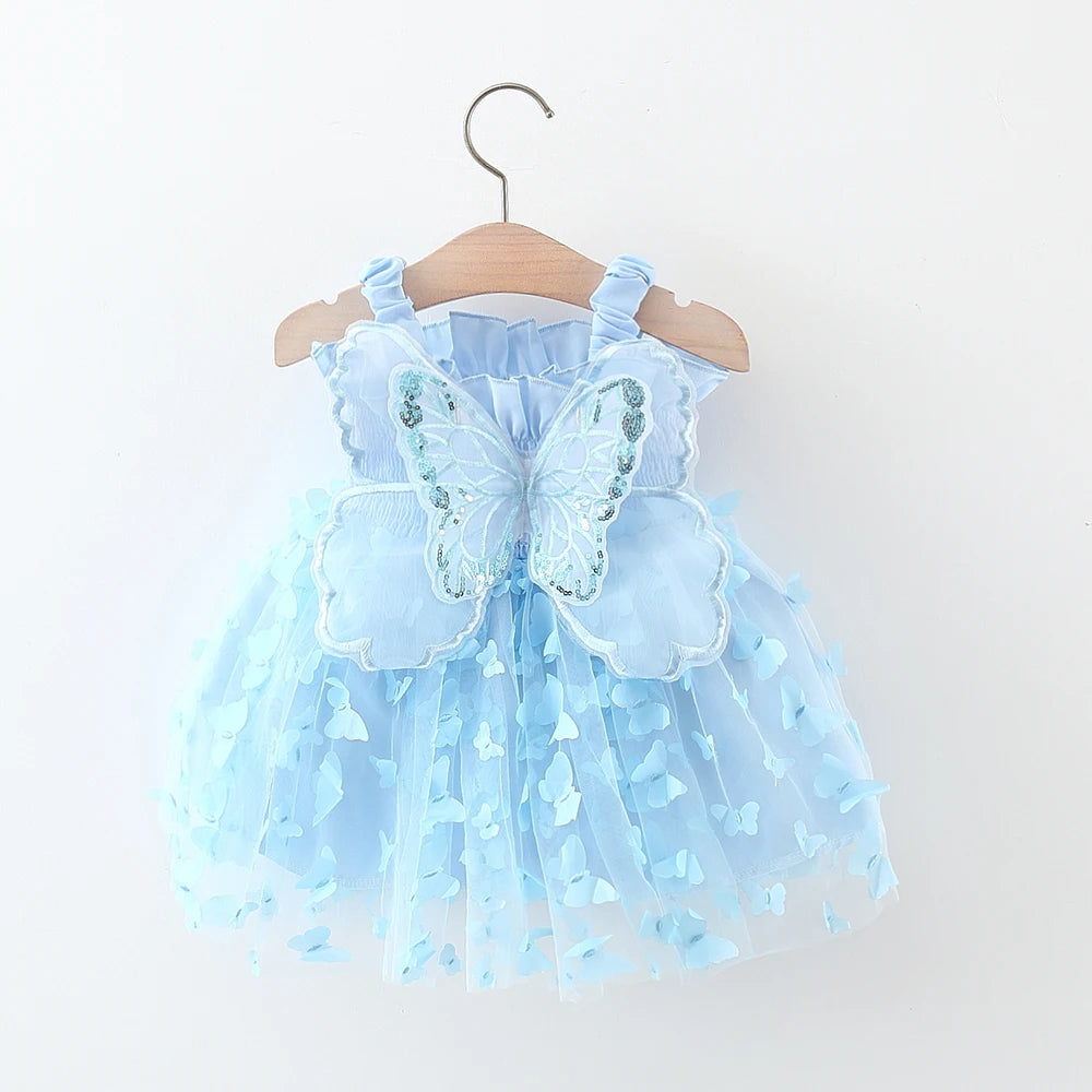 Baby Girl Princess Party Dress – Back Bow & Wing Embroidery Mesh Outfit (0-3Y)
