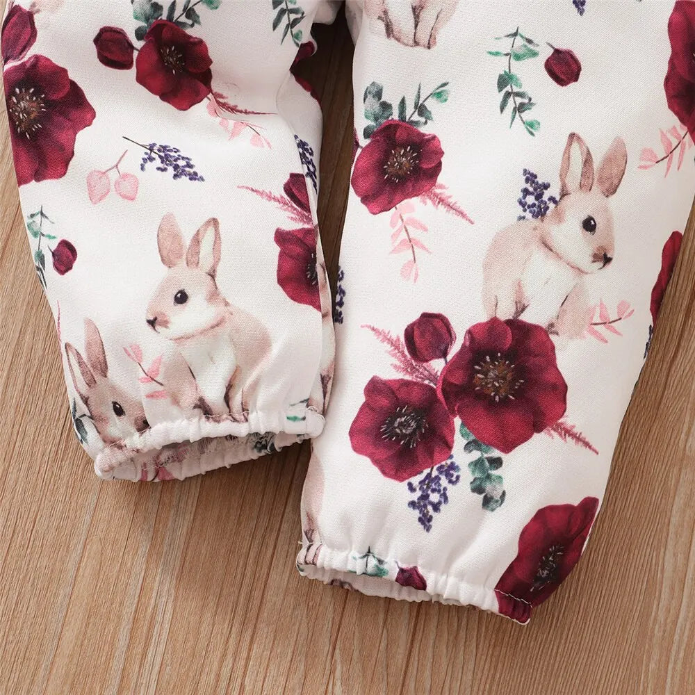 Baby Girl Outfit – Romper, Flower Pants & Headband (0-24M)