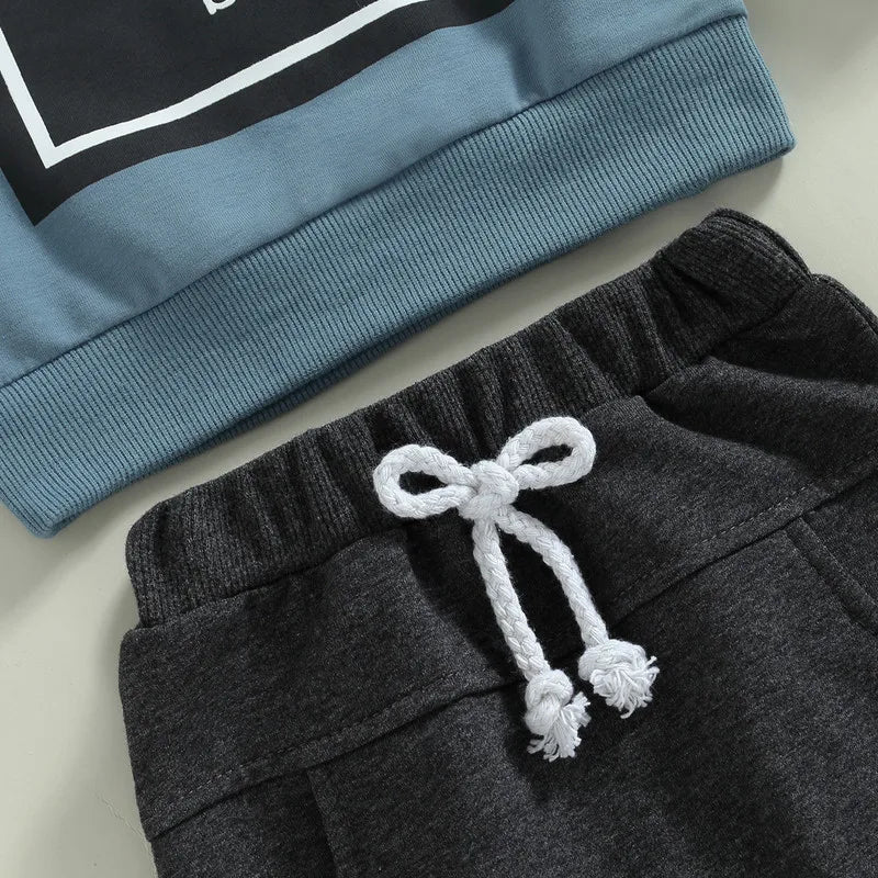2PCS Baby Boy Outfit – Long Sleeve Letter Pullover & Pocket Pants (Newborn)