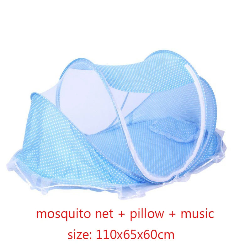 Portable Baby Bed with Folding Mosquito Net & Pillow – Newborn Cradle Mesh Tent