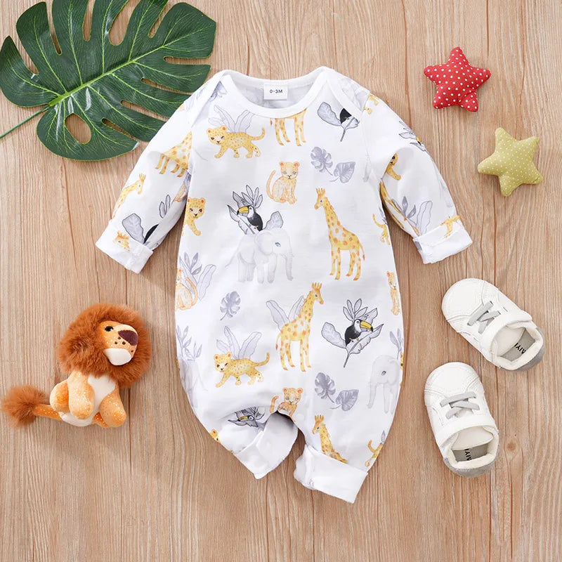 Cartoon Animal Print Baby Bodysuit – Long Sleeve (Spring/Autumn)