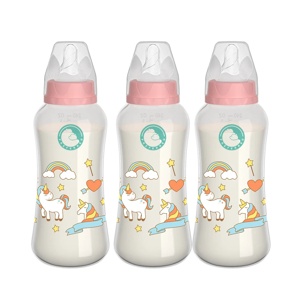 3PCS Baby Bottle Set – 150/240ML Wide-Mouth BPA-Free Newborn Milk Bottles