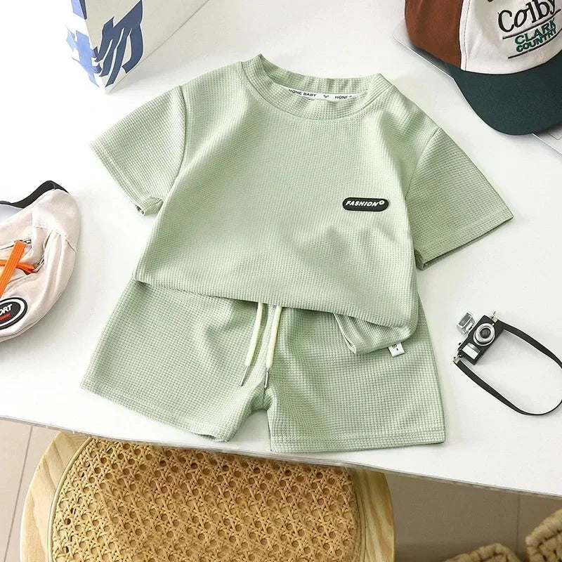 2PCS Kids Summer Outfit – Cotton T-Shirt & Shorts Set for Boys & Girls