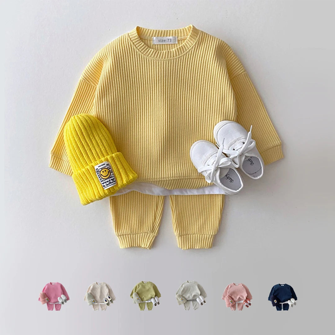 Toddler Outfit – Waffle Cotton Sweatshirt & Pants Set (2PCS)