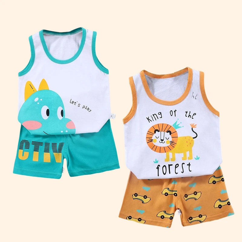 2PCS Kids Summer Outfit – Cotton Sleeveless T-Shirt & Shorts Set