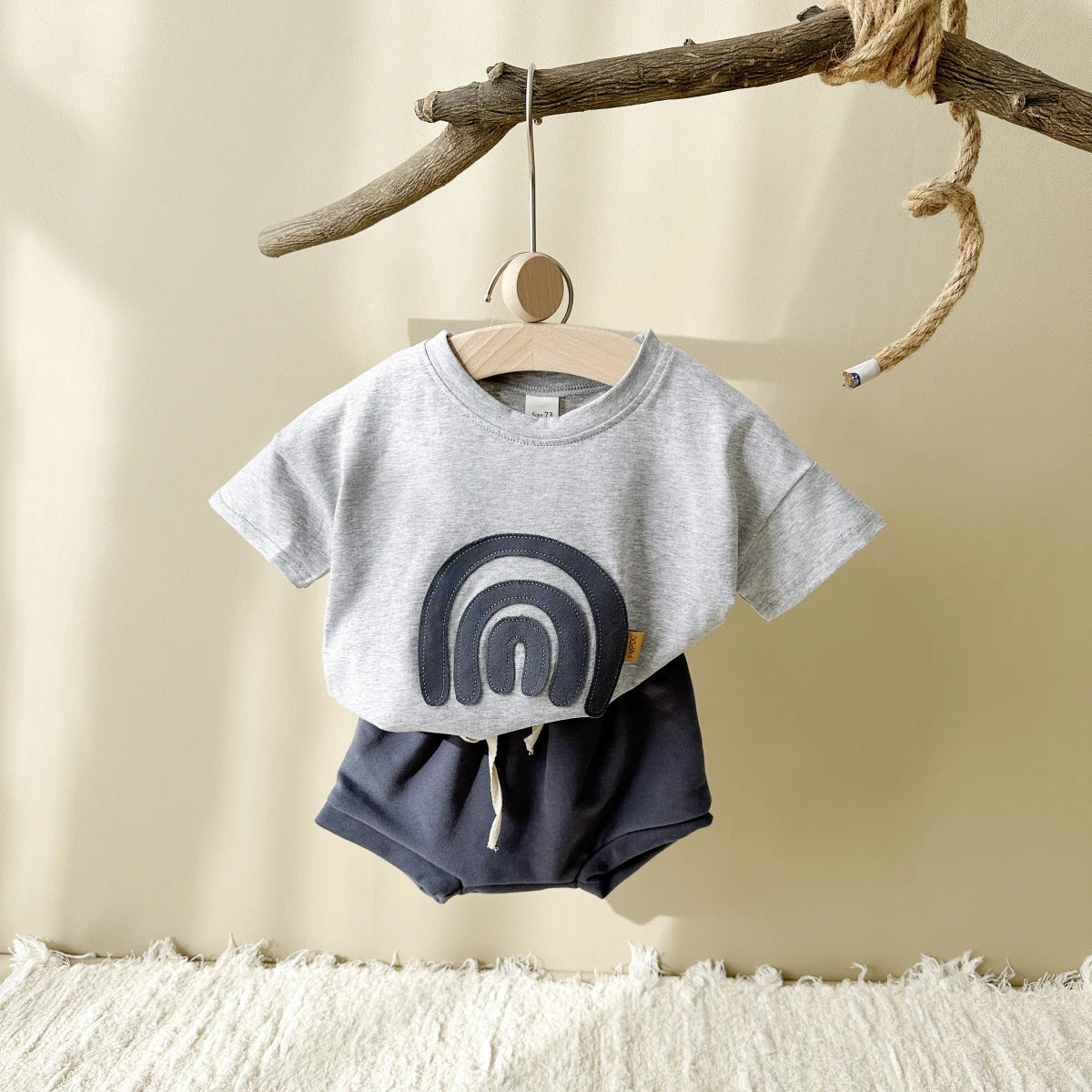 Baby Outfit – Rainbow Patchwork T-Shirt & Beach Shorts Set