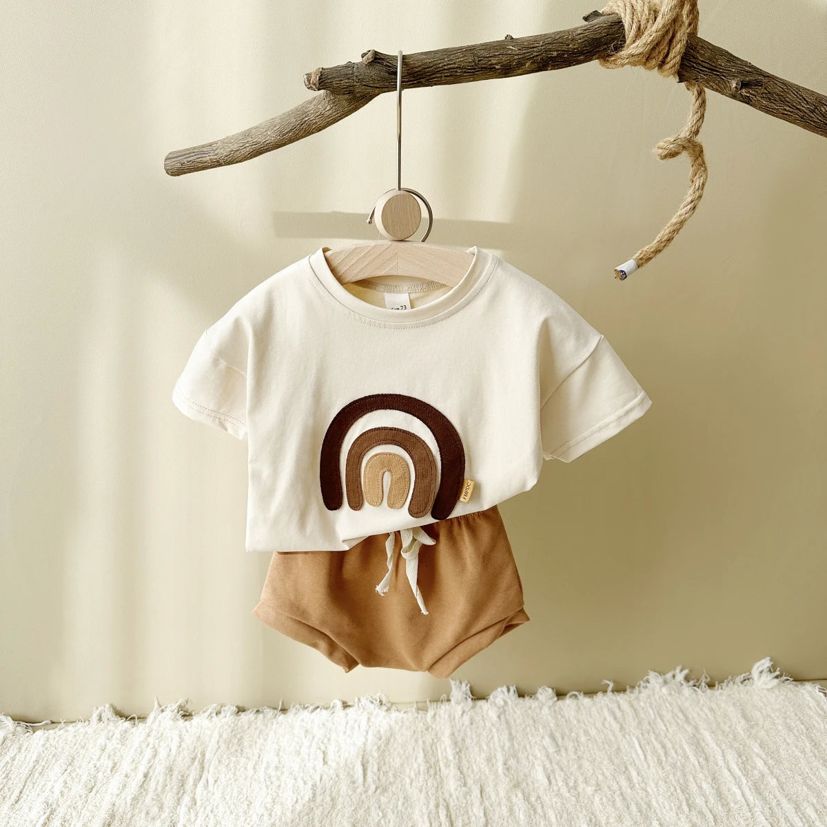 Baby Outfit – Rainbow Patchwork T-Shirt & Beach Shorts Set