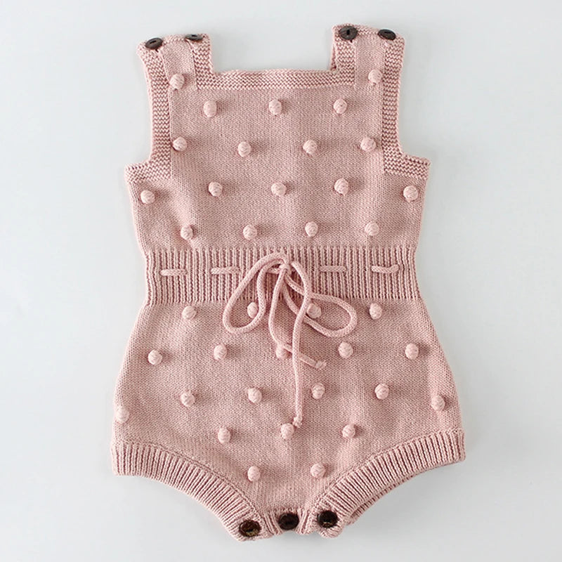Knitted Baby Romper – Handmade Cotton Jumpsuit with Pompoms