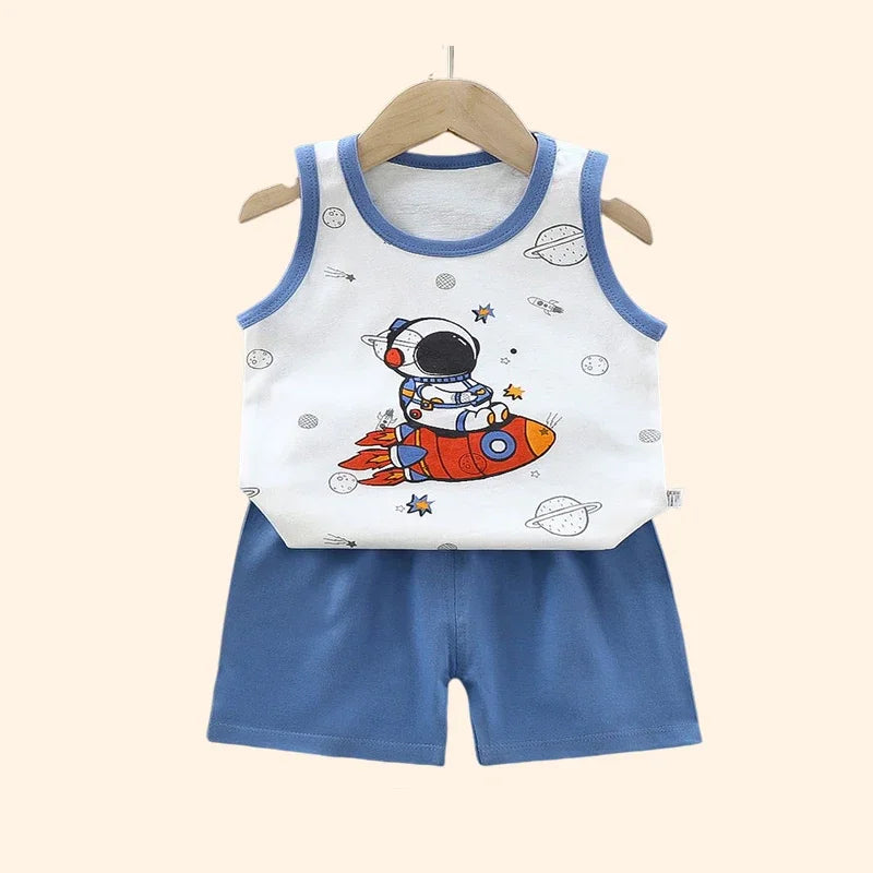 Kids Summer Cotton Vest & Shorts Set – Unisex Sleeveless Outfit