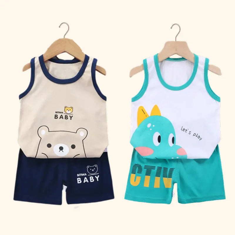 2PCS Kids Summer Outfit – Cotton Sleeveless T-Shirt & Shorts Set