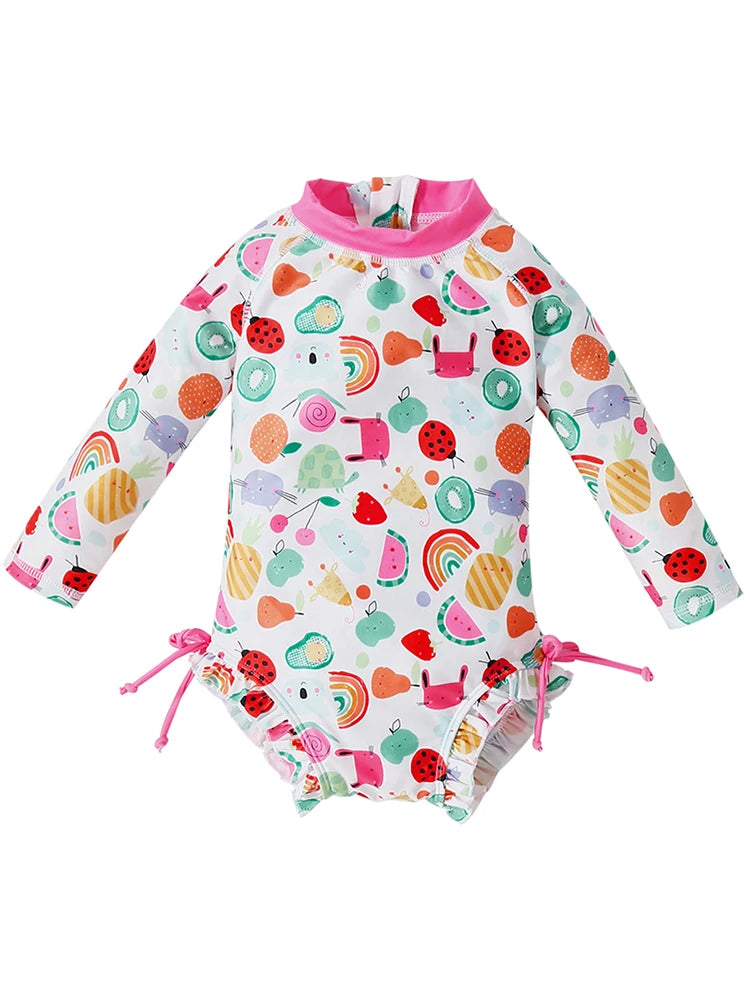 Baby Girl Long-Sleeve Swimsuit – Sun Protection & Stretch Fit