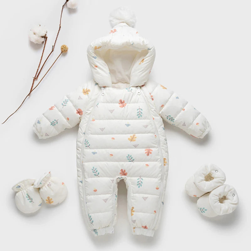 Baby Winter Duck Down Romper – Fleece Cartoon Jumpsuit