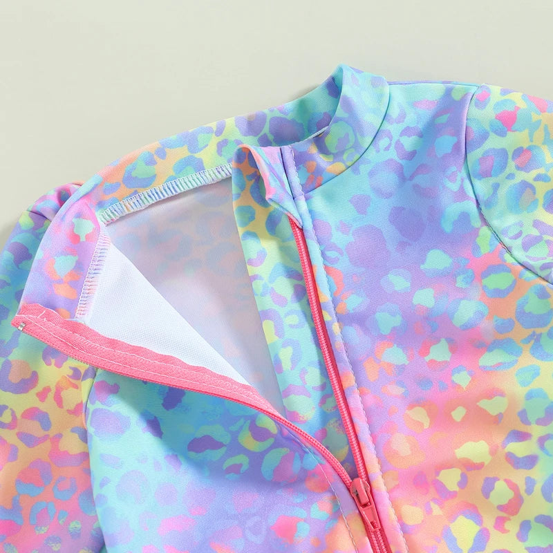 Girls' Fish Scale Swimsuit – Ruffle Long Sleeve Beachwear