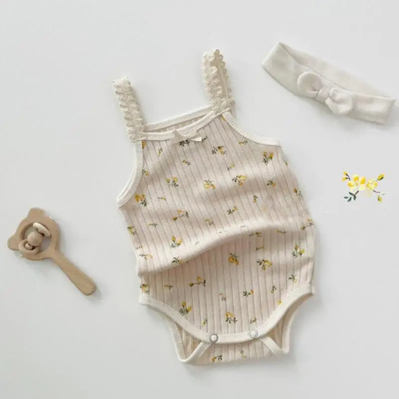 Summer Baby Girl Floral Bodysuit – Sleeveless Cotton Jumpsuit (0-24M)
