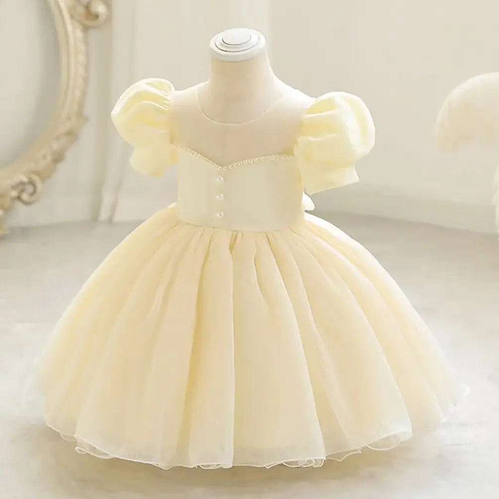 Baby Girl 1st Birthday Dress – Beaded Princess Baptism Party Dress