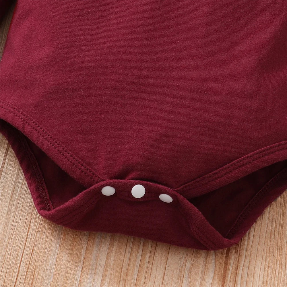 Baby Girl Outfit – Red Long-Sleeve Bodysuit & Floral Strap Pants (0-18M)