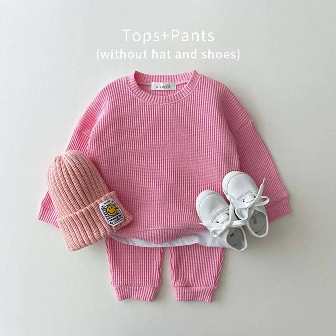 Toddler Outfit – Waffle Cotton Sweatshirt & Pants Set (2PCS)