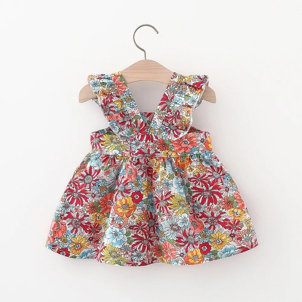 Summer Cotton Baby Dress – Flower Print Hawaiian Style with Matching Bag