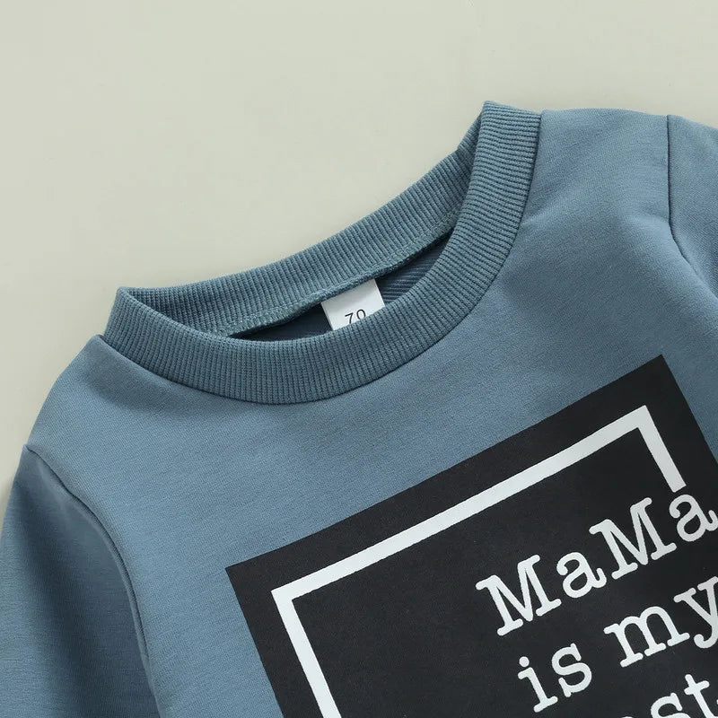 2PCS Baby Boy Outfit – Long Sleeve Letter Pullover & Pocket Pants (Newborn)