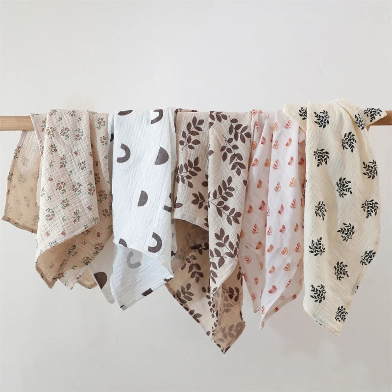 Cotton Muslin Baby Swaddle Blanket – Solid & Floral Print, Soft Newborn Crinkle Fabric, Stroller Cover