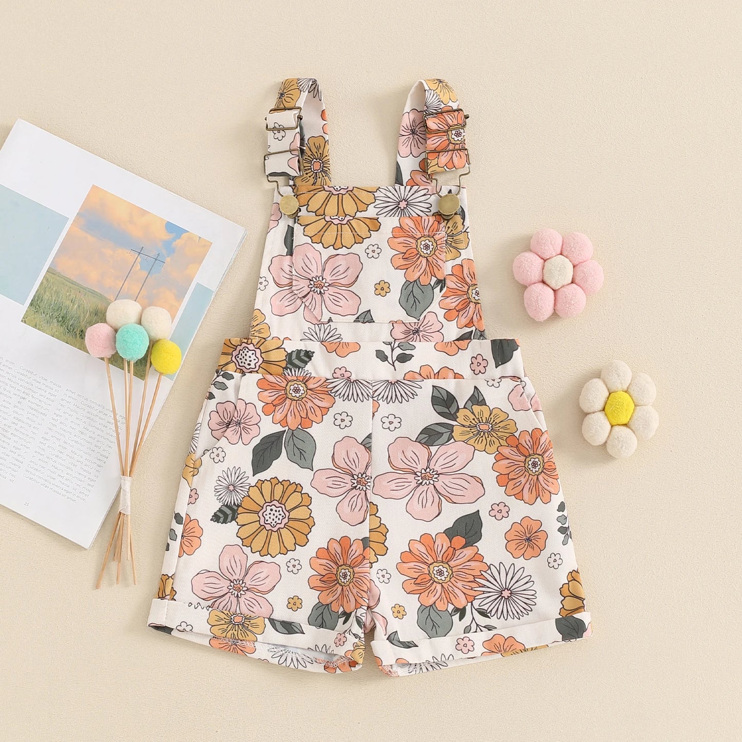 Kids' Overalls – 0-6Y Sleeveless Denim Jumpsuit with Prints
