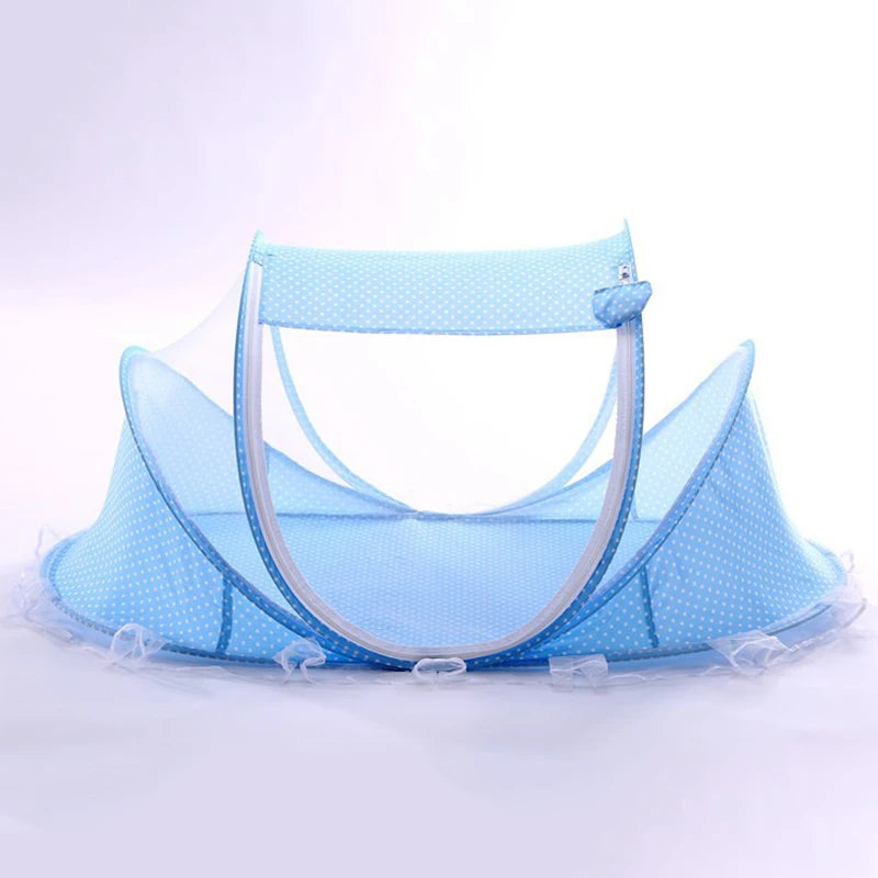 Portable Baby Bed with Folding Mosquito Net & Pillow – Newborn Cradle Mesh Tent