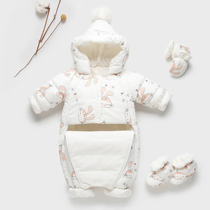 Baby Winter Duck Down Romper – Fleece Cartoon Jumpsuit