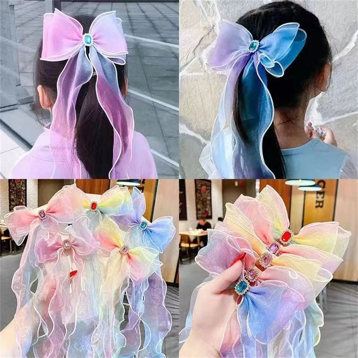 Princess Girl Large Ribbon Headband with Pearl & Flower Bow Hairpins – 5 Styles