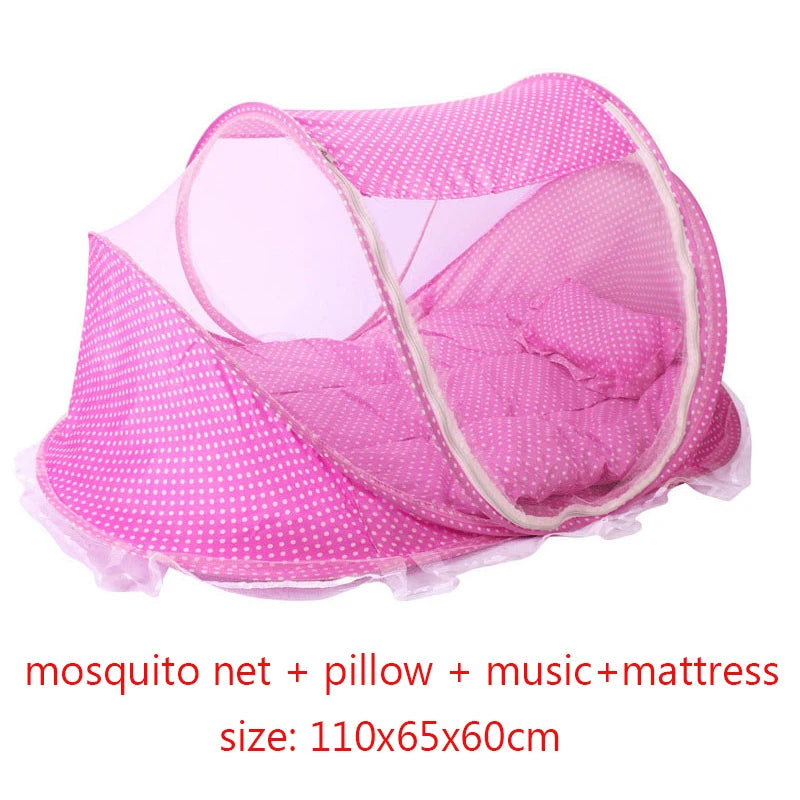 Portable Baby Bed with Folding Mosquito Net & Pillow – Newborn Cradle Mesh Tent